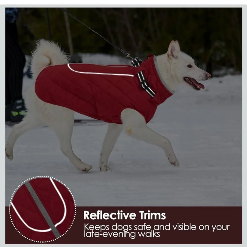 AOFITEE Large Dog Winter Jacket, Waterproof With Back Zipper, Reflective  542 -1